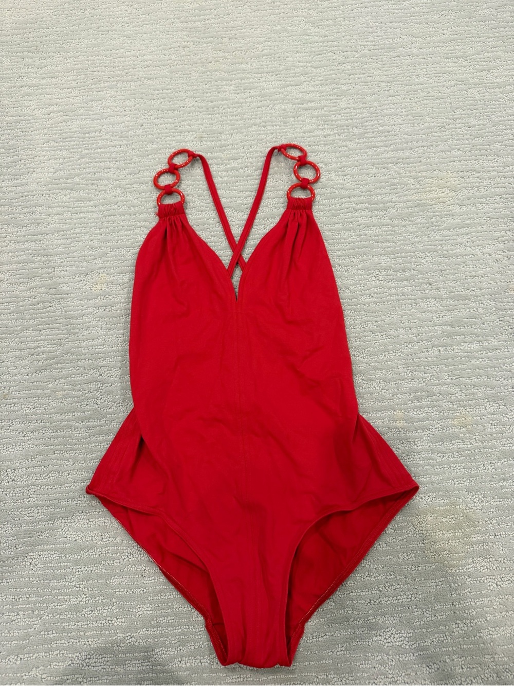 Women's Red One-Piece Swimsuit with Ring-Detail Straps
